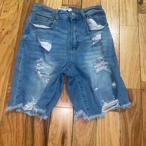 Wax Denim Distressed Blue Jean Shorts